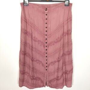 Soft Surroundings Women Button Front Midi Skirt Size XL Petite Boho Mauve